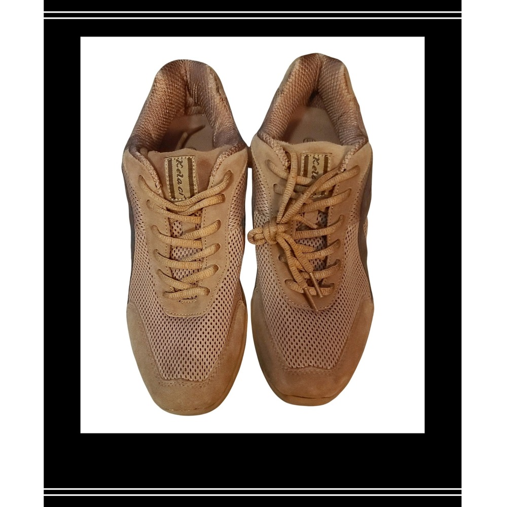Kela.cr Women's Dance Sneakers Shoes Tan Suede Mesh Lace Up Size US 11.5 EU 42.5